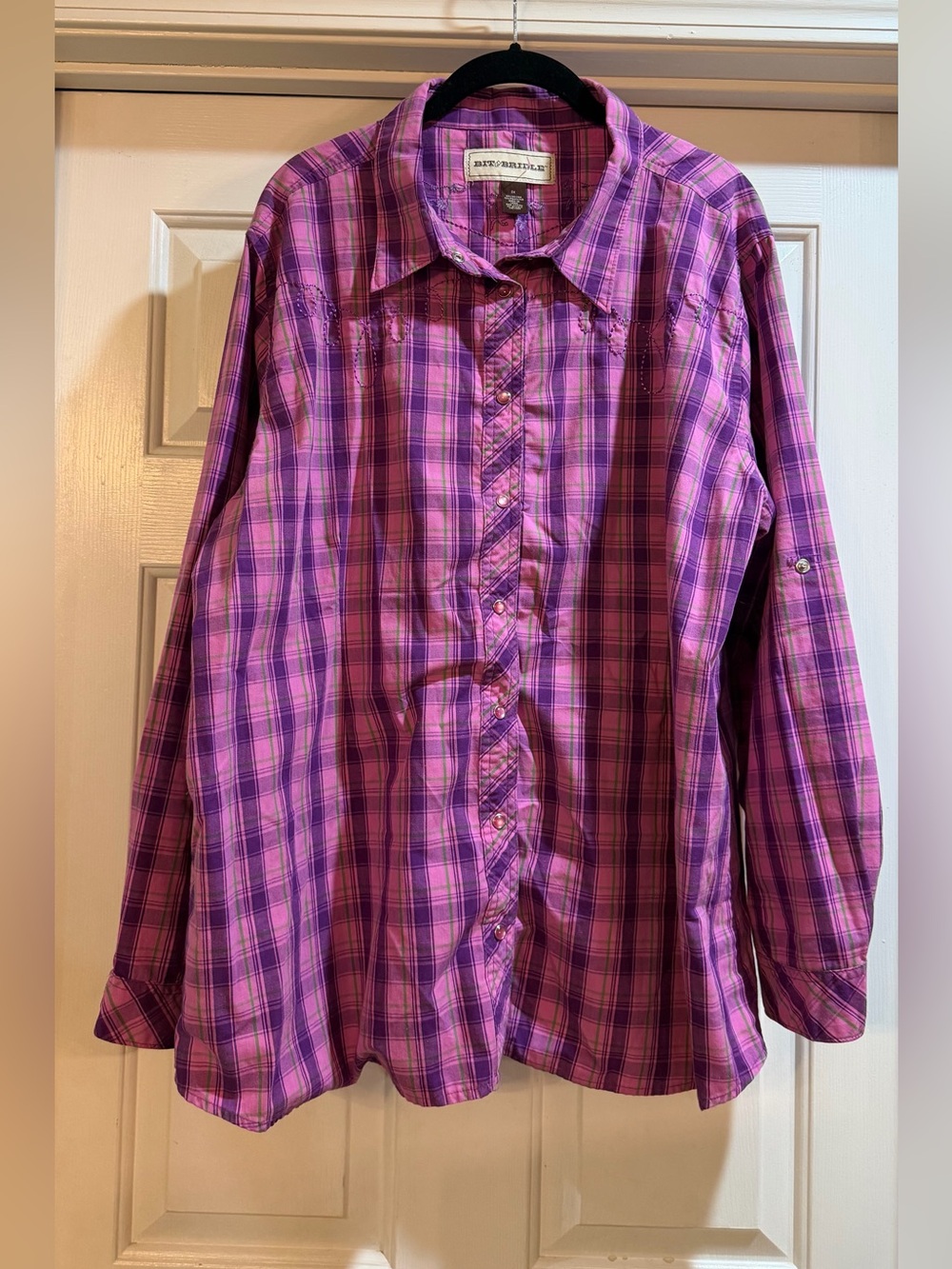 Bit & Bridle Casual Plaid Button-Up Shirt - Purple NWOT